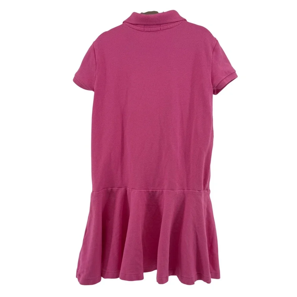 Polo Ralph Lauren Girls Pink Cotton Pique Drop Waist Polo Dress Size 6X